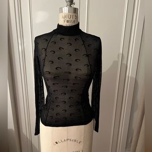Marine Serre sheer black layering top. Polyamide/elastane. Made in Italy. Size M